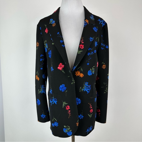 T Tahari Black Floral Snap Front Blazer Size 8 - Picture 1 of 8
